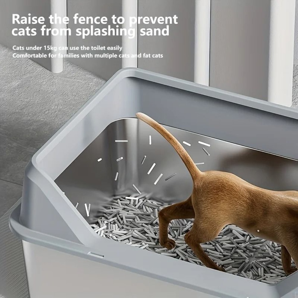 KEMORELA XL Stainless Steel Covered Cat Litter Box With High Sides Lid Scoop 2