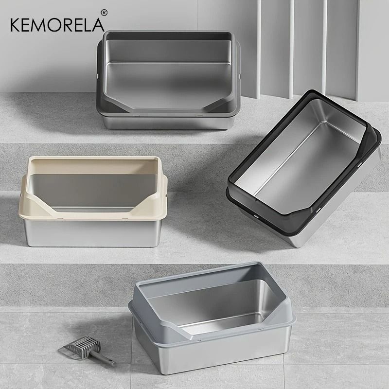 KEMORELA XL Stainless Steel Covered Cat Litter Box With High Sides Lid Scoop 3