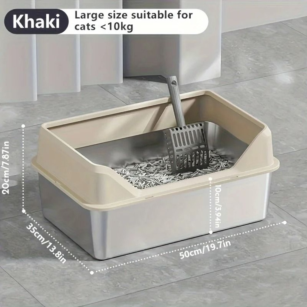 KEMORELA XL Stainless Steel Covered Cat Litter Box With High Sides Lid Scoop 6