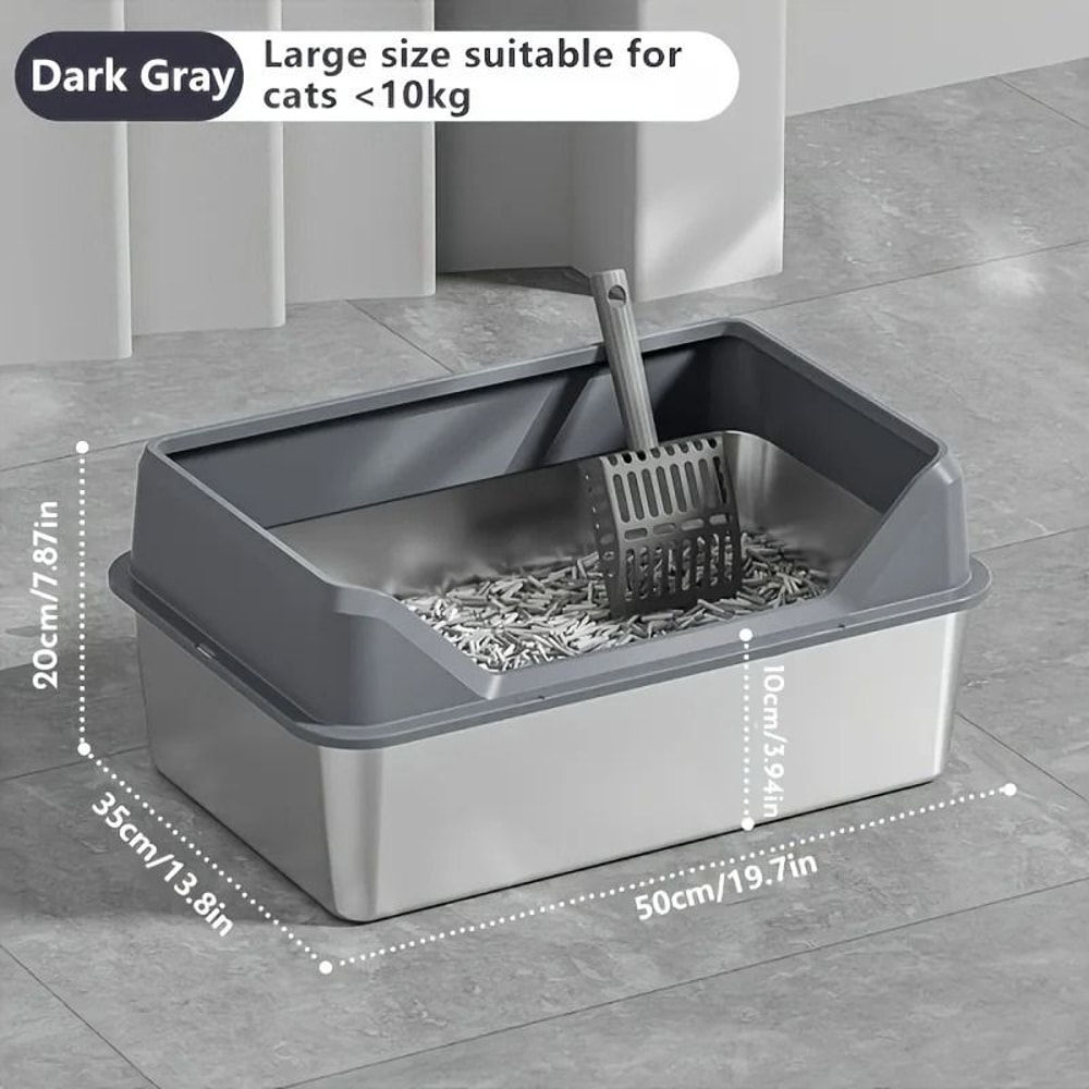 KEMORELA XL Stainless Steel Covered Cat Litter Box With High Sides Lid Scoop 8