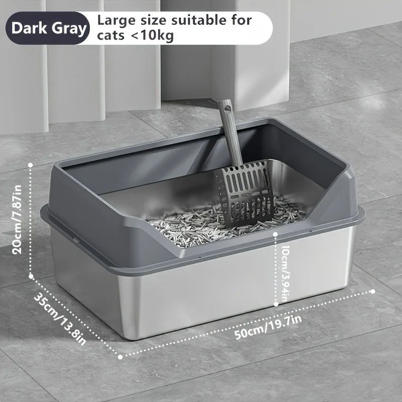 KEMORELA XL Stainless Steel Covered Cat Litter Box With High Sides Lid Scoop 8