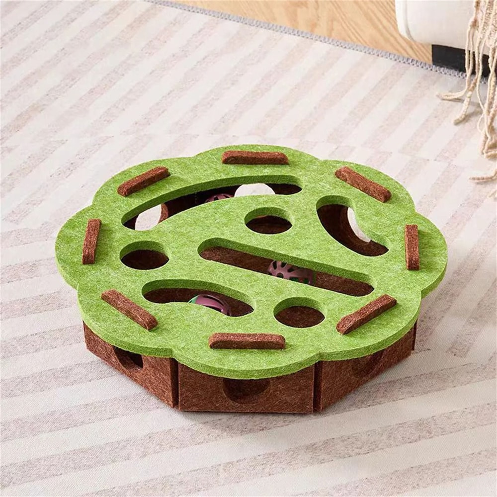 Interactive Cat Puzzle Toy Box Felt Ball Hunting Game For Indoor Exercise And Mental Stimulation 1