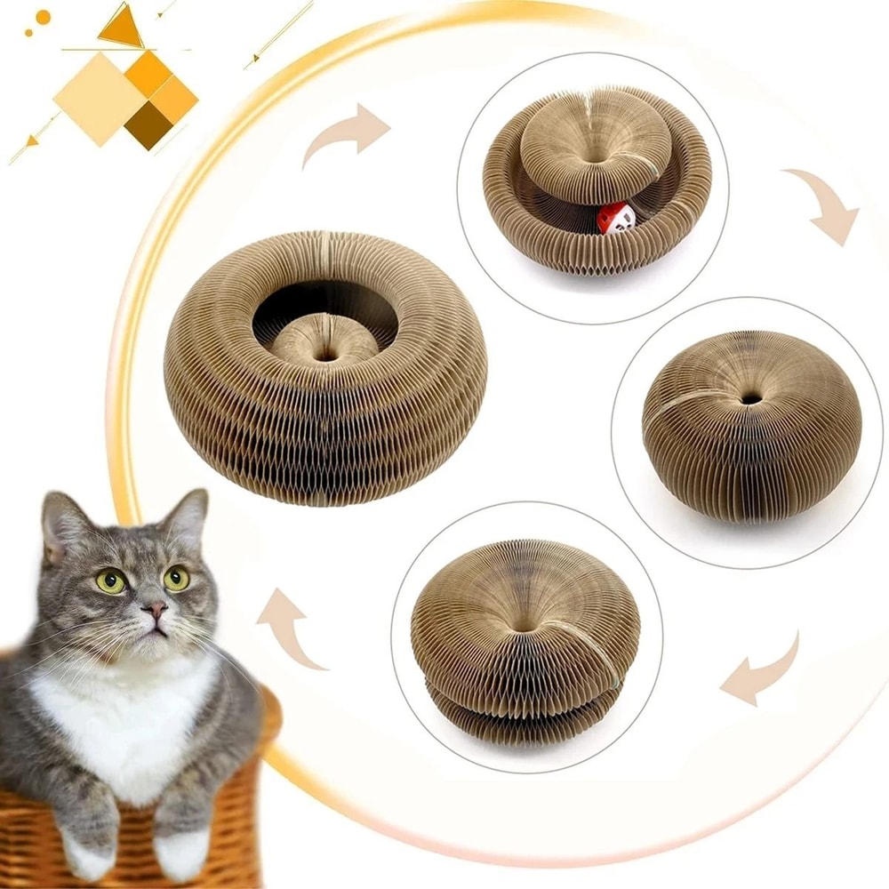 Magic Organ Cat Scratching Board With Ball Track Round Corrugated Cat Scratcher Toy For Claw Care 3
