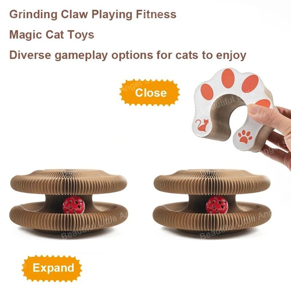 Magic Organ Cat Scratching Board With Ball Track Round Corrugated Cat Scratcher Toy For Claw Care 6