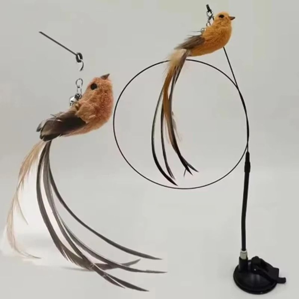 BirdBounce Suction Cup Feather Cat Teaser Toy With Interactive Steel Wire Wand 4