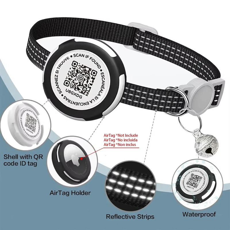 SafeTrack AirTag Cat Collar With QR ID Tag Reflective Safety Design 2