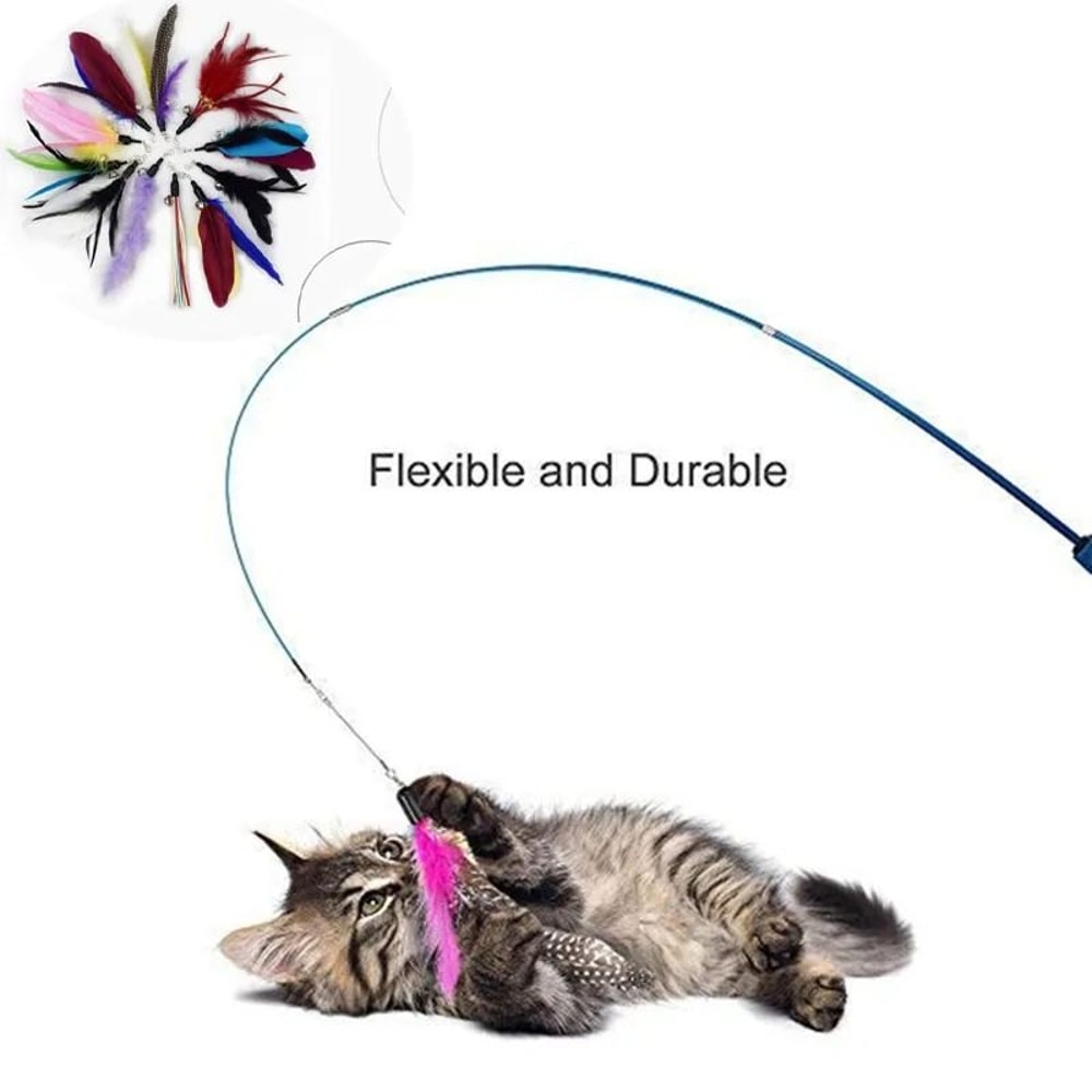 ExtendaPlay Telescopic Cat Teaser Wand With Feather Refill Head For Interactive Play 2