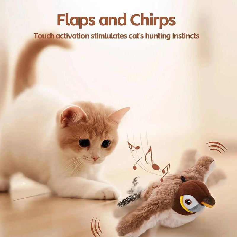 Rechargeable Chirping Flapping Bird Cat Toy With TouchActivated Motion 1