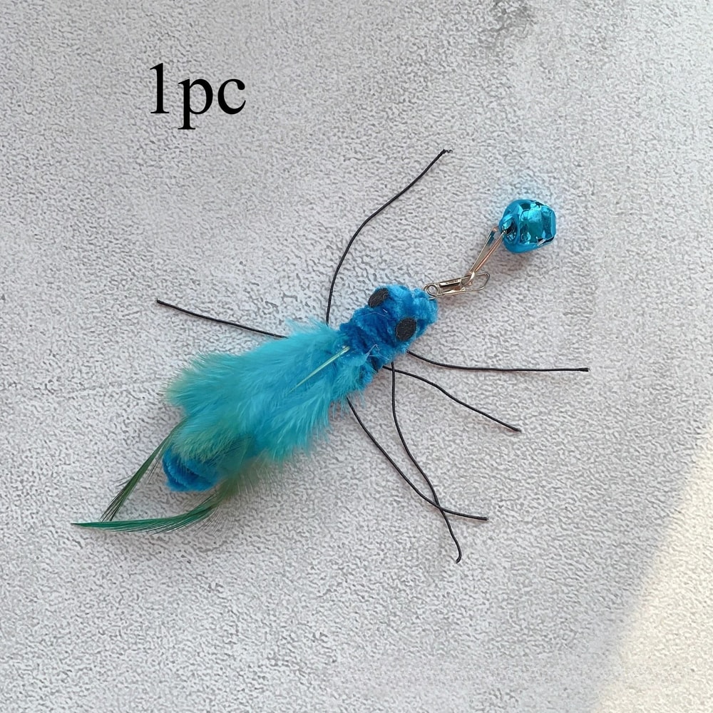 Interactive Insect Cat Wand Refills Plush Feather Bug Teaser Toy Replacement Set 12