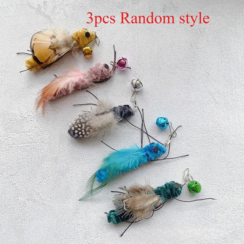 Interactive Insect Cat Wand Refills Plush Feather Bug Teaser Toy Replacement Set 13