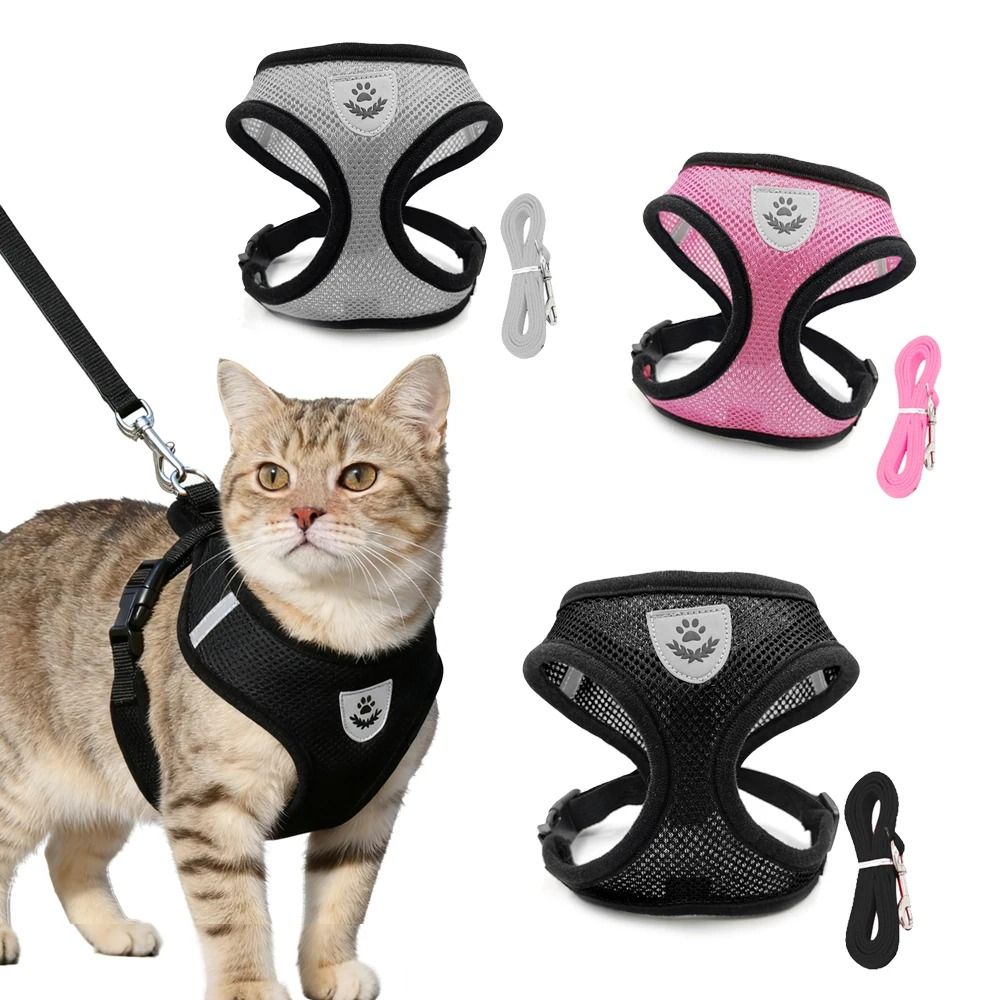 EscapeProof Reflective Cat Harness And Leash Set Adjustable Kitten Vest For Outdoor Walking 0