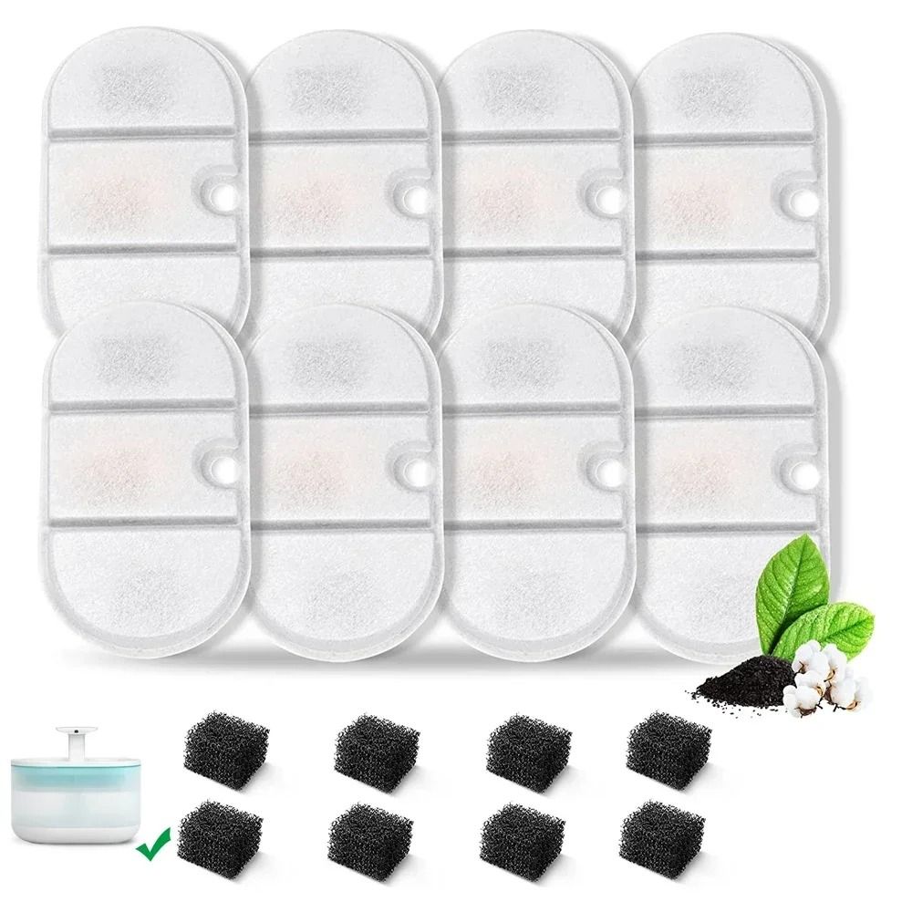 21L Cat Water Fountain Replacement Filter Set With 4 Carbon Filters 8 Sponge PreFilters 1