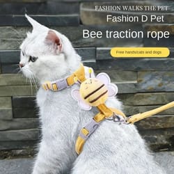 cute bee cat harness leash & collar set adjustable double-layer vest for small & medium pets