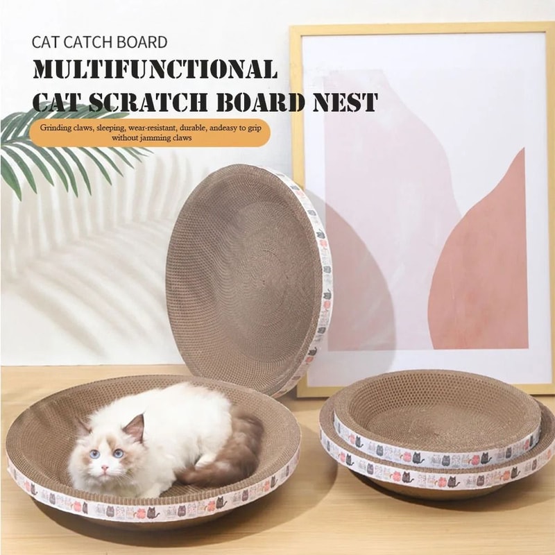 Round Corrugated Cat Scratcher Bed For Claw Care Lounging Furniture Protection 0