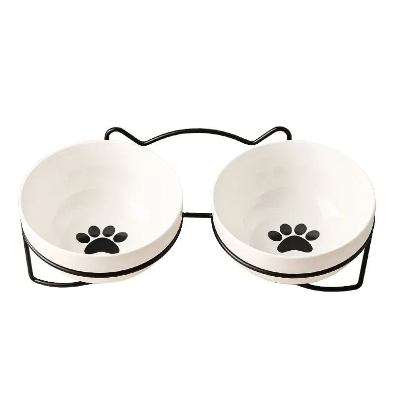 Raised Ceramic Double Cat Bowl For Food And Water 9