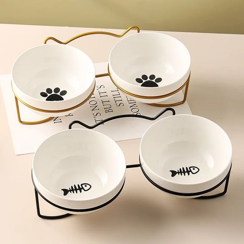 Raised Ceramic Double Cat Bowl For Food And Water 1