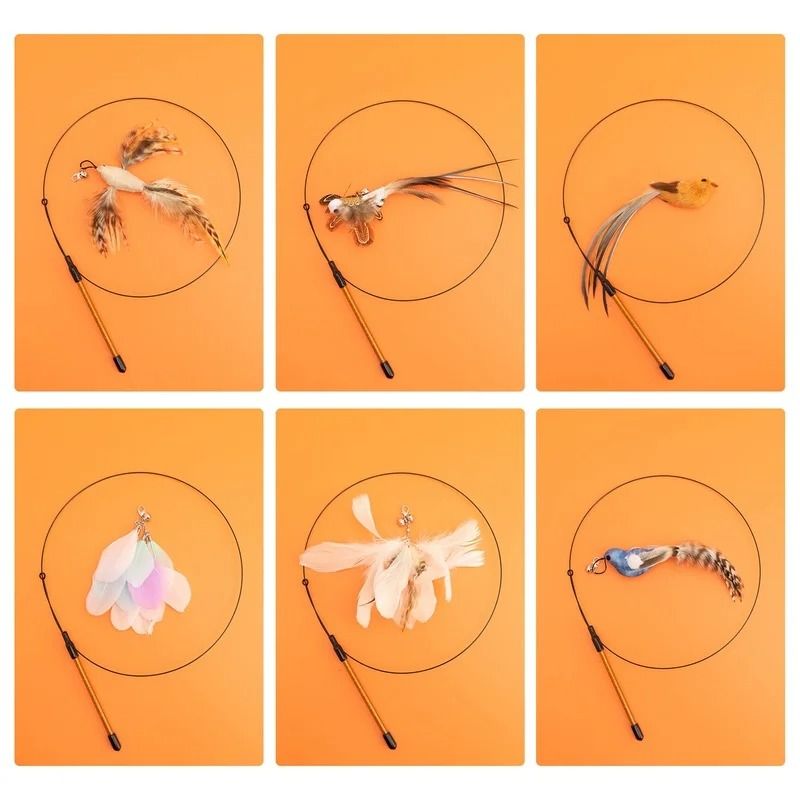 Interactive Feather Bird Cat Wand Toy With Bell Realistic Teaser For Kittens Cats 4