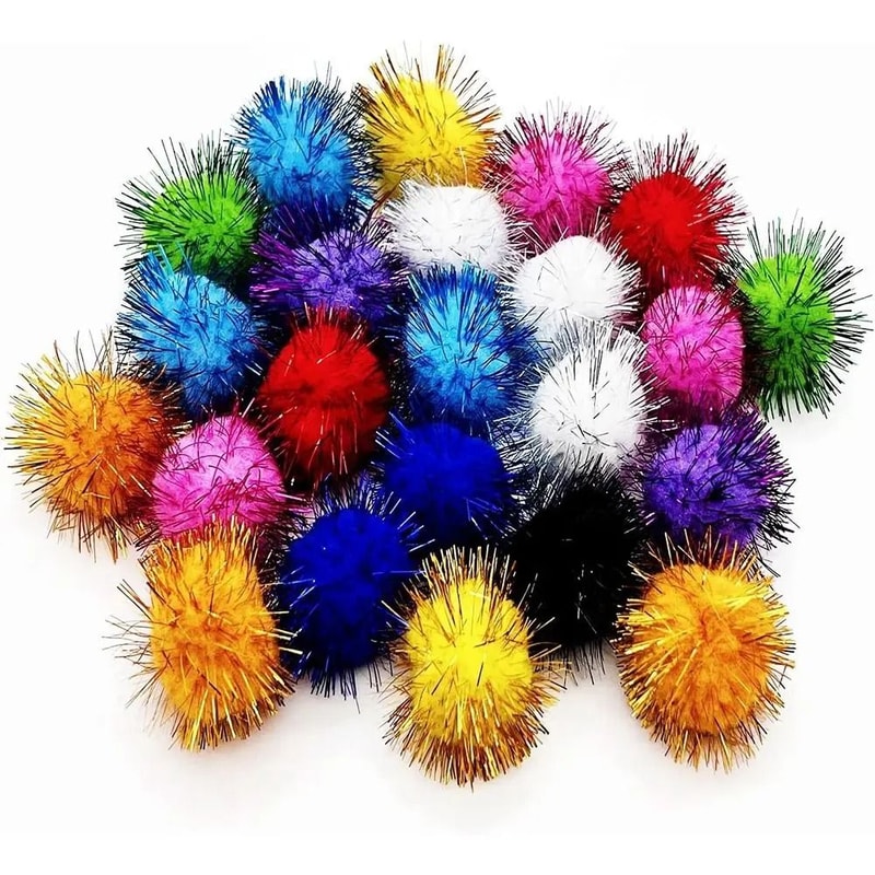 Sparkle Pom Pom Cat Balls Set 50PCS Interactive Glitter Cat Toy Bundle 6