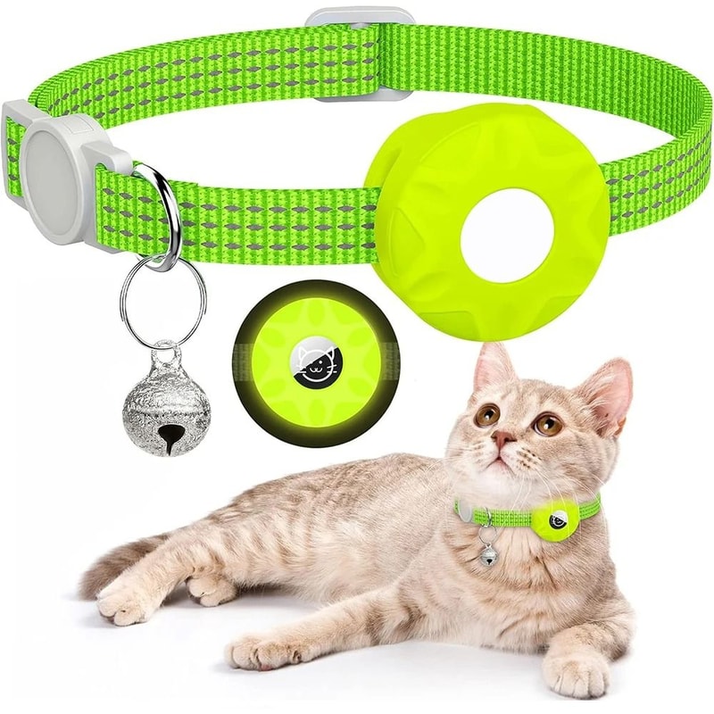 Reflective AirTag Cat Collar With Secure Holder Bell GPS Tracking Support 9