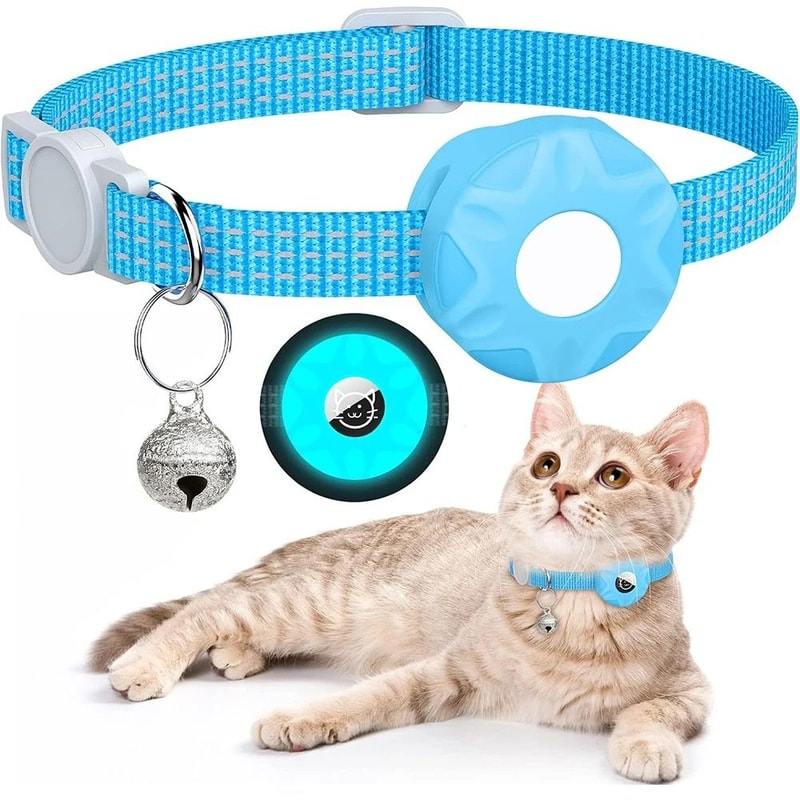 Reflective AirTag Cat Collar With Secure Holder Bell GPS Tracking Support 12