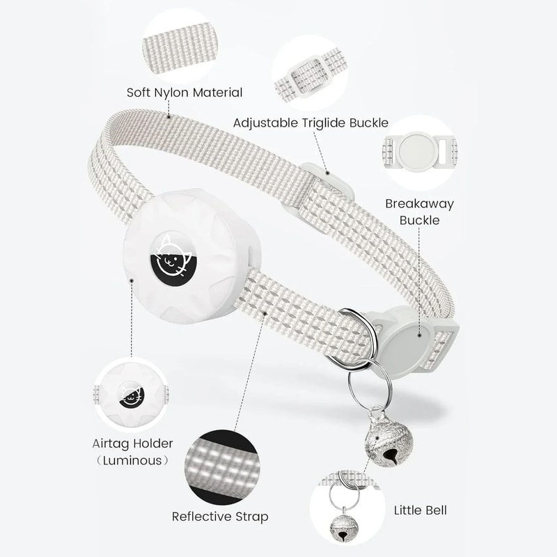 Reflective AirTag Cat Collar With Secure Holder Bell GPS Tracking Support 2