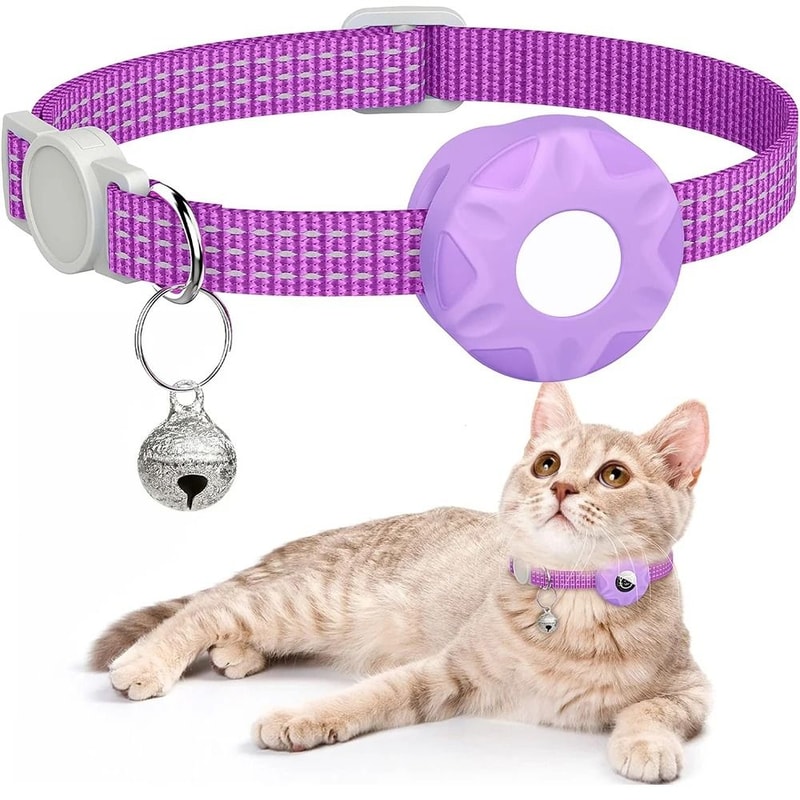 Reflective AirTag Cat Collar With Secure Holder Bell GPS Tracking Support 8