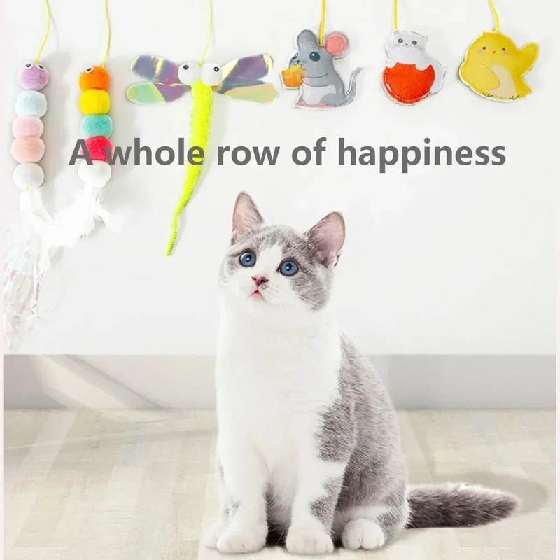 Elastic Hanging Feather Cat Toy With Door Mount For Independent Interactive Play 6