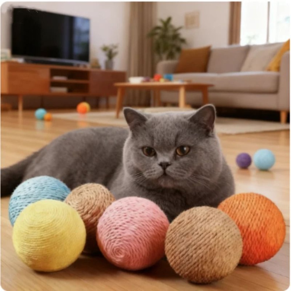 Interactive Sisal Scratching Ball Cat Toy With Bell Teething Relief SelfPlay Fun 5