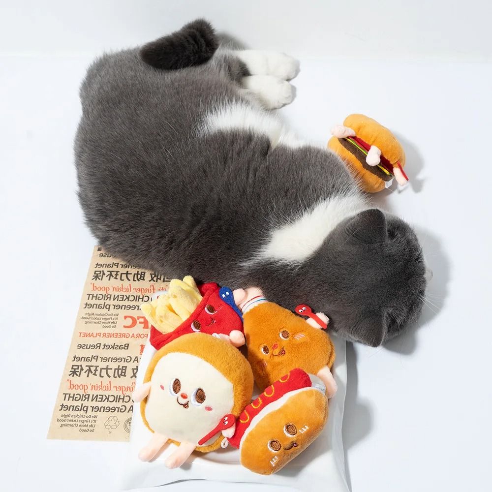 Funny Catnip Plush Cat Toy Set Hamburger Bread Hot Dog Chew Toys For Cats Interactive Teeth Grindi 2