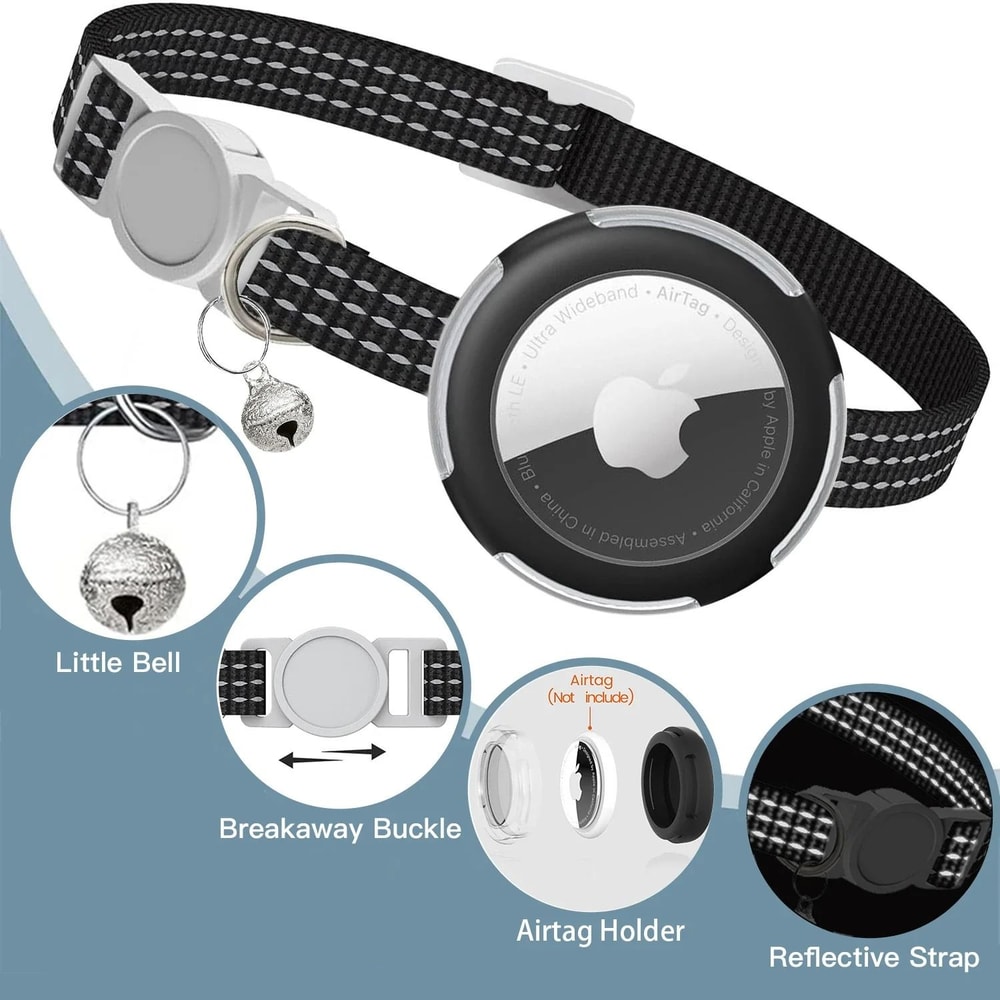 TrackSafe AirTag Cat Collar Reflective Breakaway Collar With AirTag Holder Bell For Cats And Kitt 2