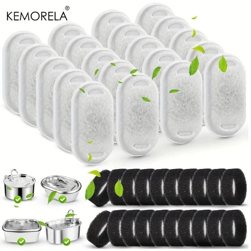 PureFlow Complete Fountain Filter Kit 20 Activated Carbon Filters 20 Sponge Replacements For Pet 1