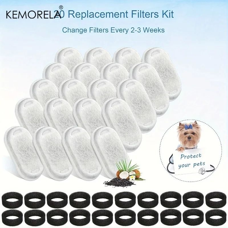 PureFlow Complete Fountain Filter Kit 20 Activated Carbon Filters 20 Sponge Replacements For Pet 3