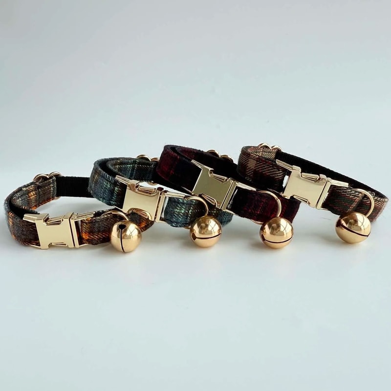LuxePearl Personalized Tweed Cat Collar With Detachable Bell Pearl Charm 2