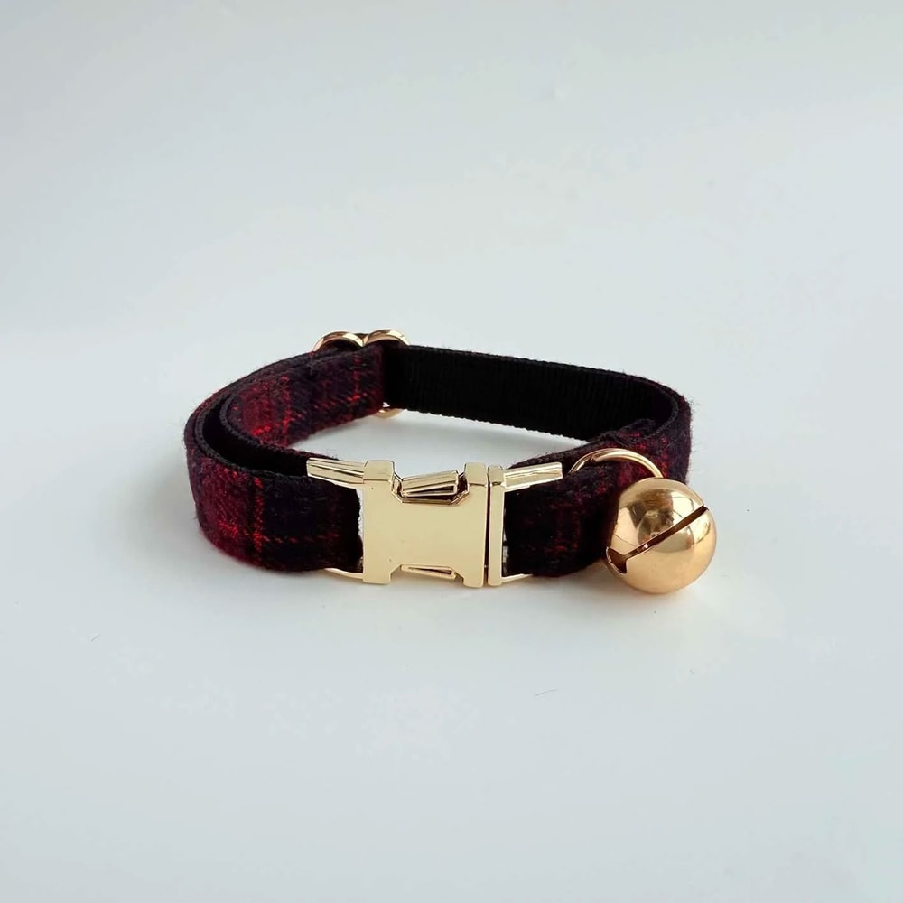 LuxePearl Personalized Tweed Cat Collar With Detachable Bell Pearl Charm 12