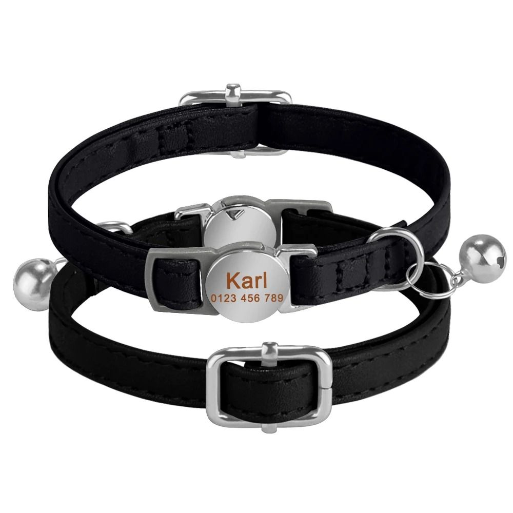 SafePaw Personalized Leather Breakaway Cat Collar With Engraved Name Bell 3