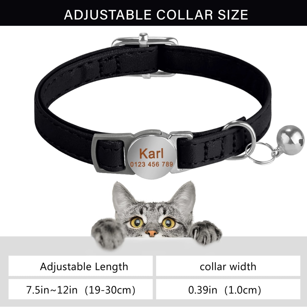 SafePaw Personalized Leather Breakaway Cat Collar With Engraved Name Bell 7
