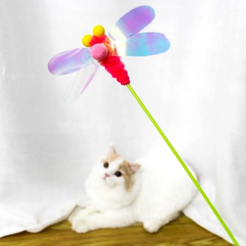 FlutterPounce Interactive Feather Wand Cat Toy With Butterfly Wool Ball Teasers 1