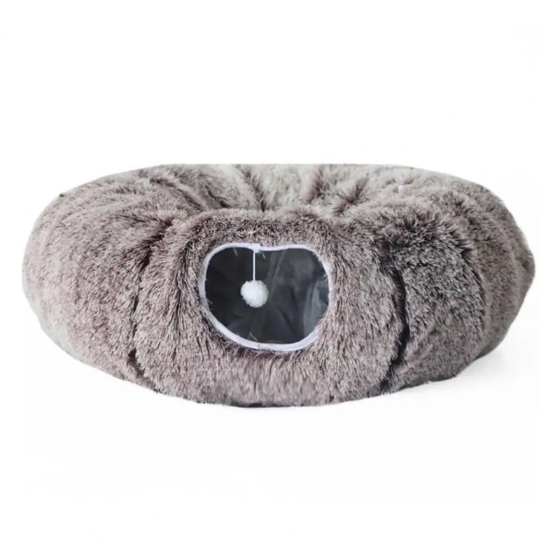 CozyTunnel Plush Donut Cat Tunnel Bed With Peekaboo Play Cave Hanging Balls 8