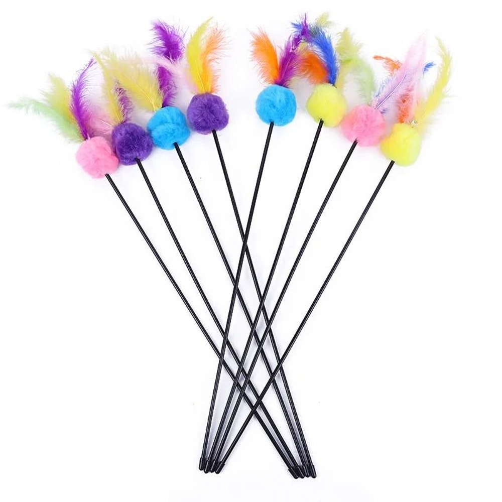 FeatherFrenzy 5Piece Interactive Cat Wand Toy Set With Bells Feather Teasers 6