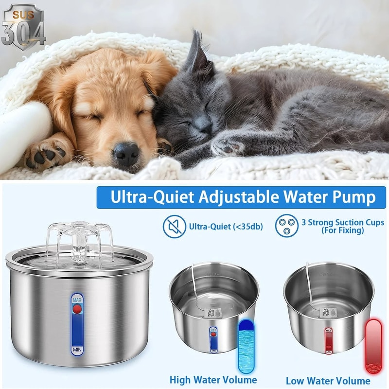Stainless Steel Automatic Pet Water Fountain With USB Quiet Pump 3