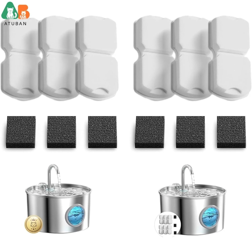 HOOISE Cat Water Fountain Replacement Filter Set With Activated Carbon Sponge Refills 0