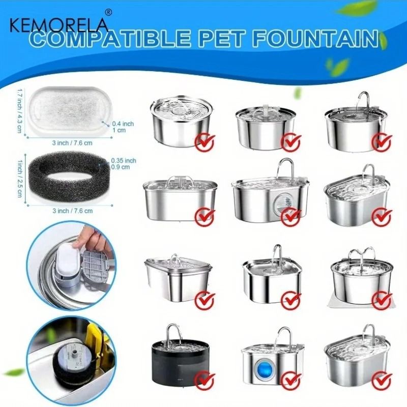 KEMORELA 20Piece Cat Water Fountain Filter Replacement Set For Stainless Steel Pet Fountains 6
