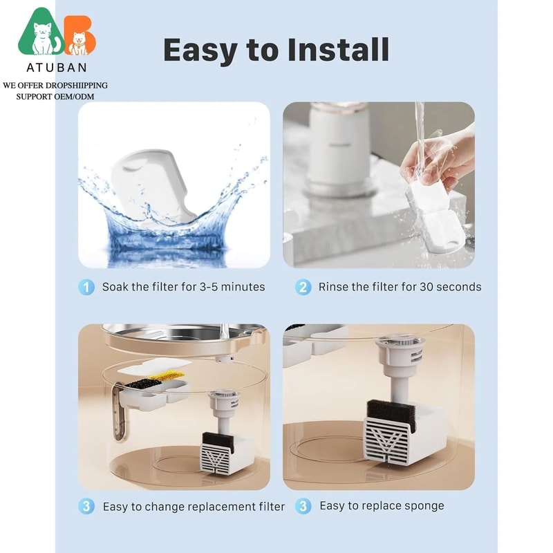 Premium Cat Water Fountain Replacement Filters For Stainless Steel Pet Fountains 5