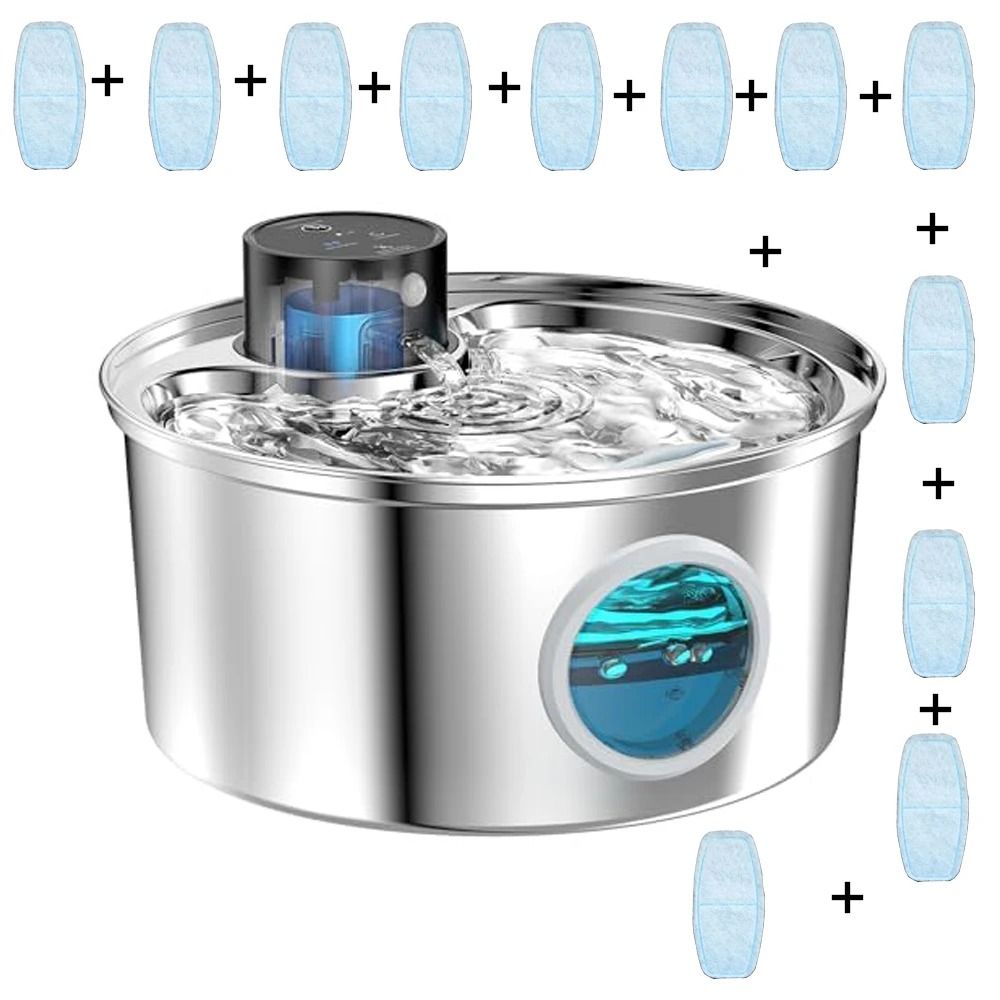 Wireless Stainless Steel Cat Water Fountain With Motion Sensor Rechargeable Battery 7