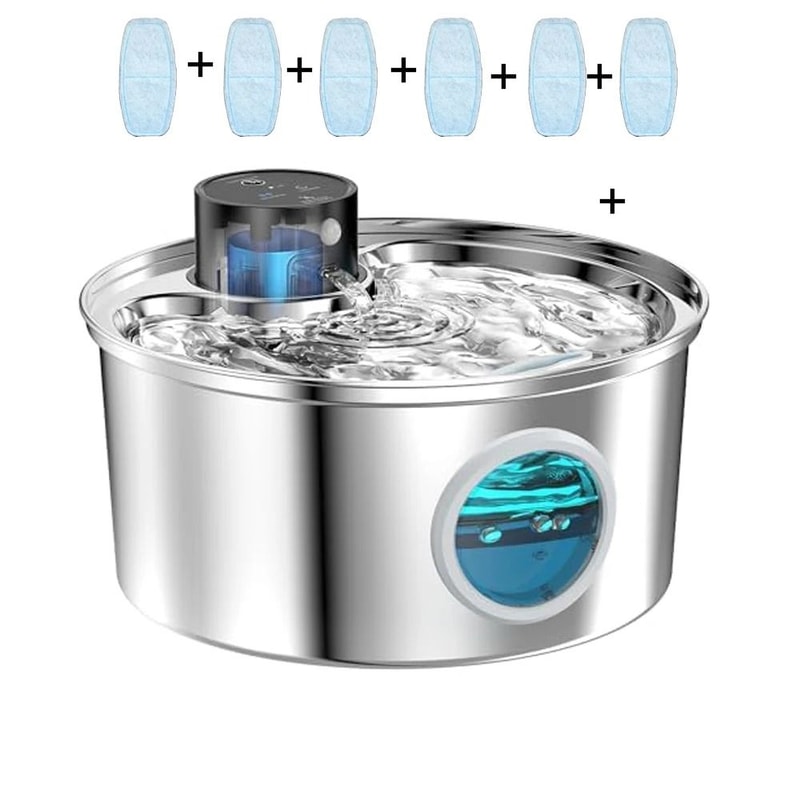 Wireless Stainless Steel Cat Water Fountain With Motion Sensor Rechargeable Battery 8