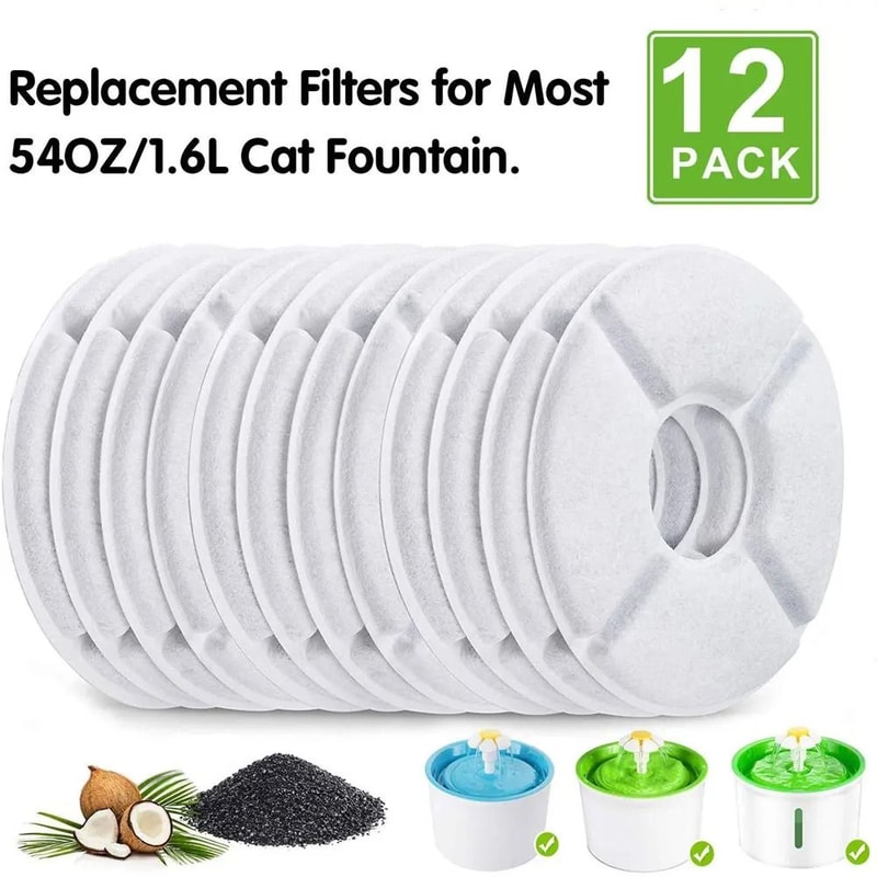 12Piece Premium Cat Water Fountain Replacement Filters For 16L Pet Fountains 0