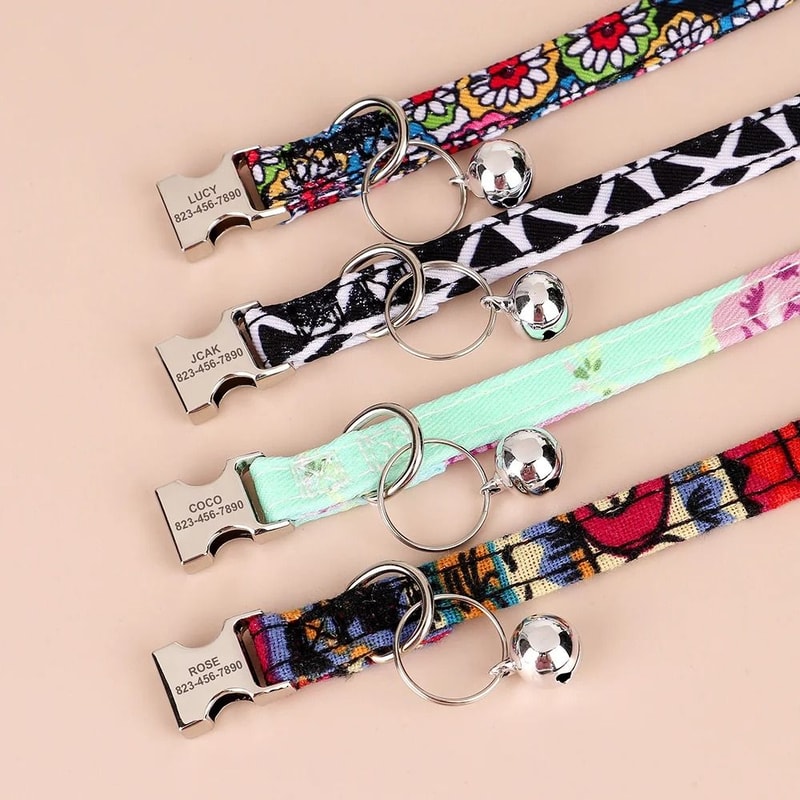Personalized Adjustable Cat Collar With Engraved ID Nameplate Safety Bell 3