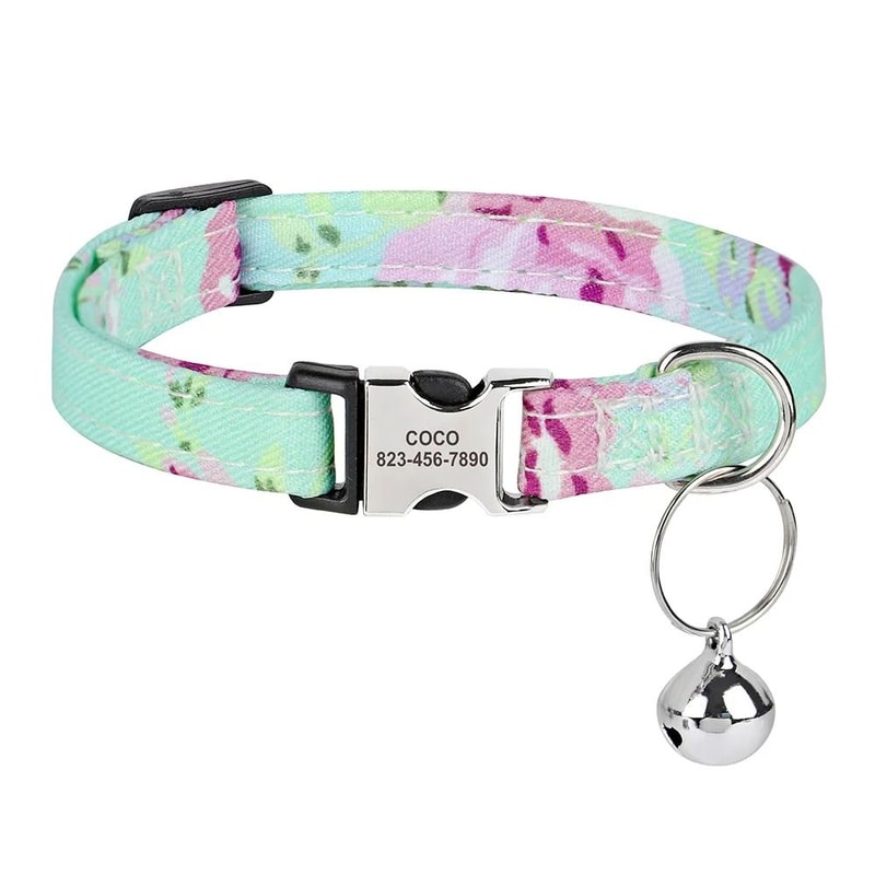 Personalized Adjustable Cat Collar With Engraved ID Nameplate Safety Bell 9