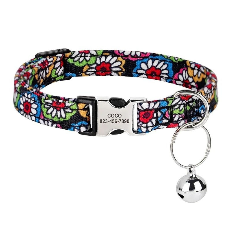 Personalized Adjustable Cat Collar With Engraved ID Nameplate Safety Bell 10