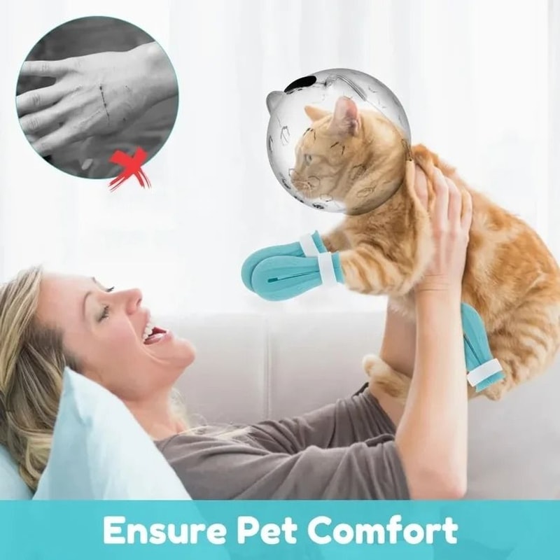 Breathable Cat Grooming Muzzle And Protective Paw Cover Set For Safe Pet Care 3
